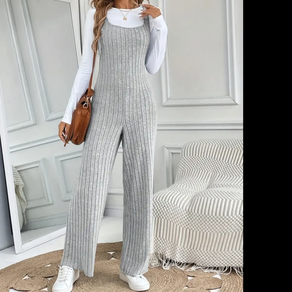 GRAY FLEECE ROMPER JUMPSUIT - Picture 5 of 10